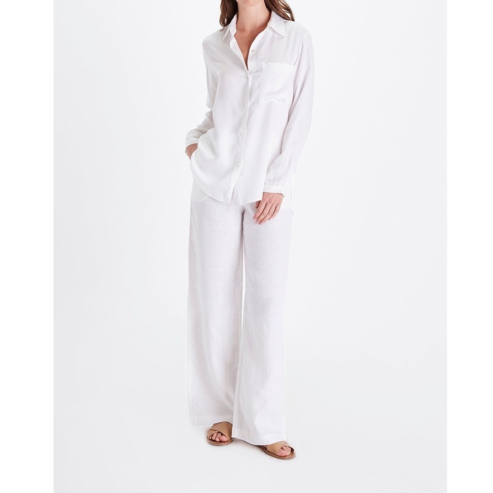 Neu Nomads Twiggy Boyfriend Button Down Shirt Women XS White Tencel Modal Blouse